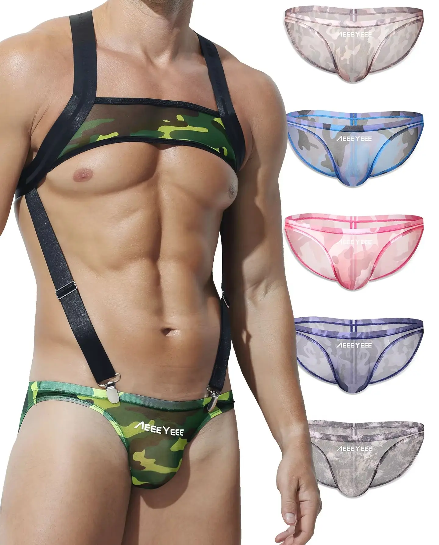 Men's Underwear Home Camouflage Mesh Briefs Quick dry Breathable Shorts Running Hiking Gym Yoga Party pants