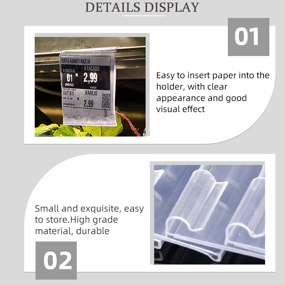 

50Pcs Label Holders Plastic Clear Shelf Label Holders for Supermarkets Restaurants Shops Price Card Inserts Display Stands