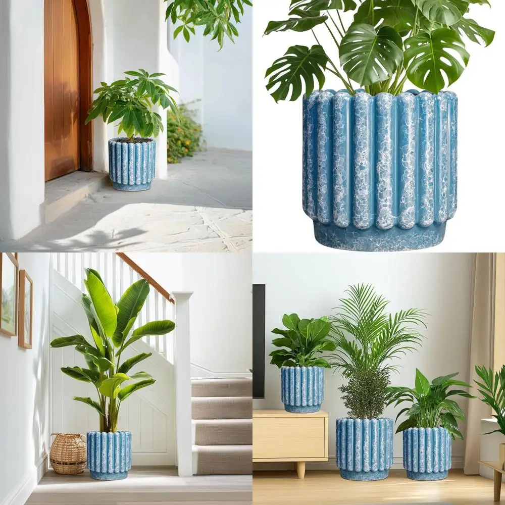 

9.6 Inch Large Decorative Round Plant Pots with Drainage Hole for Indoor and Outdoor Use, Ideal Housewarming Gift, Blue