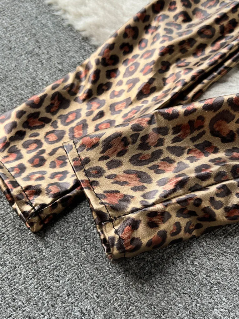Foamlina Sexy Leopard Print PU Leather Jumpsuit Women New Sprint Autumn Zipper Up Stand Collar Long Sleeve Pencil Pants Overalls