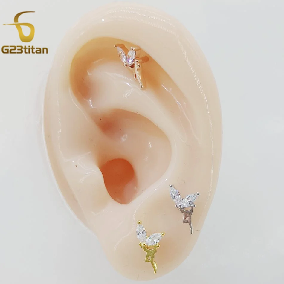 1pc Bright Crystal Ear Studs Tragus Cartilage Lobe Daith 16G Titanium Steel Zircon Piercing Anti Allergic Earrings Women Jewelry