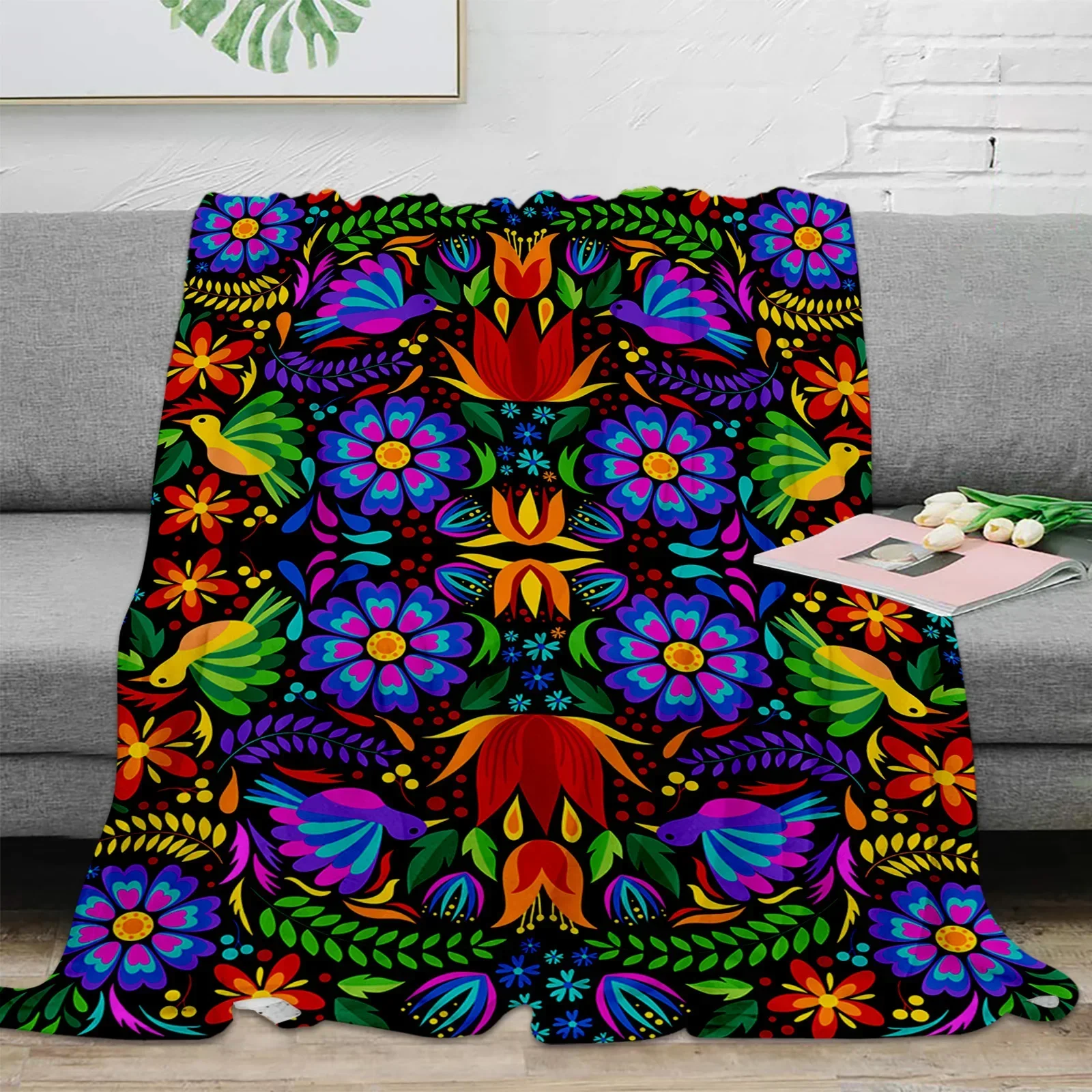 

Красочное мексиканское абстрактное цветочное одеяло, теплое фланелевое одеяло для детей, портативное мягкое покрывало для дивана