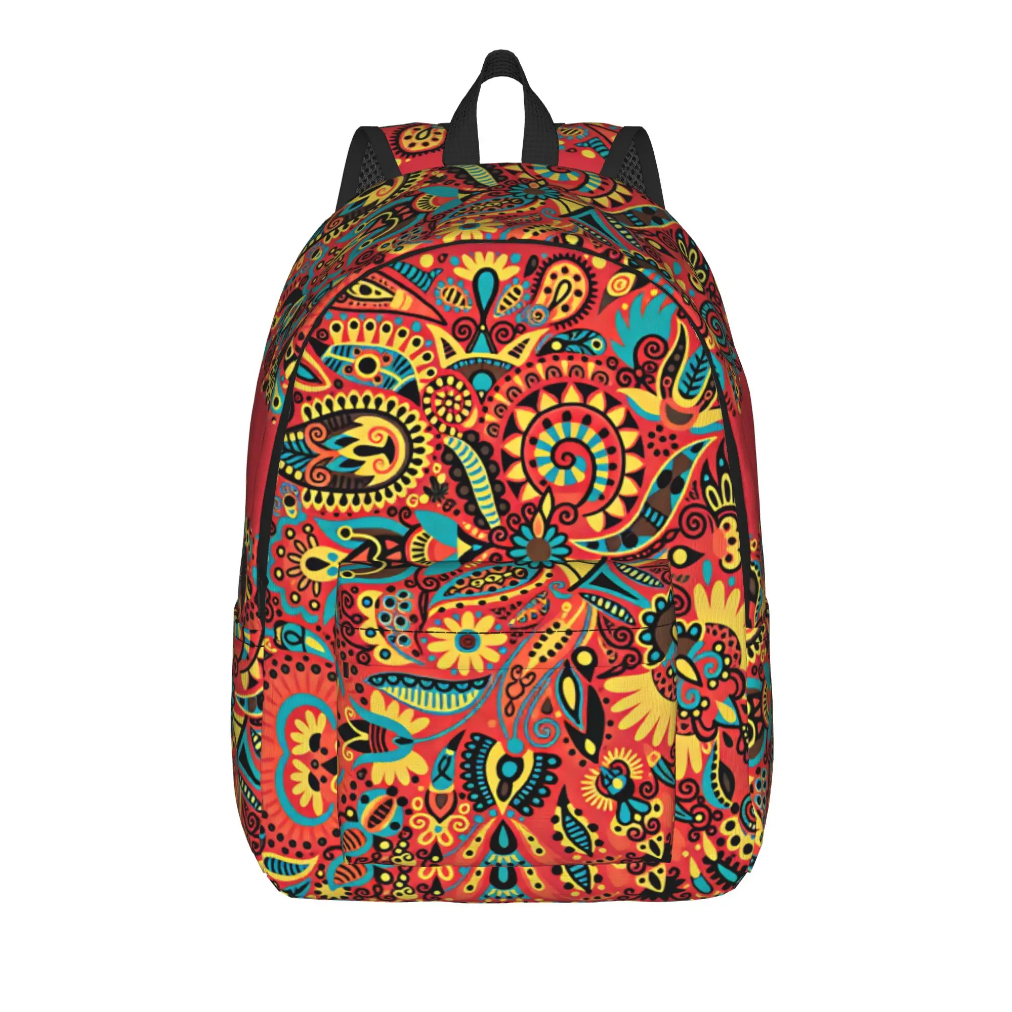 Vibrant Red Green Paisley Mandala Backpack  Men Polyester College Backpacks Print Streetwear School Bags Rucksack