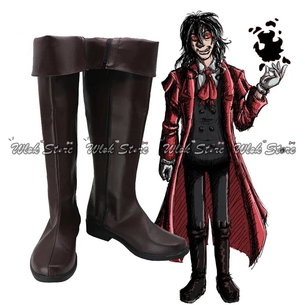 

Anime Hellsing Alucard Cosplay Boots Custom Made Shoes Dark Brown Boots Leather Shoes For Men Women Halloween Role Play Props