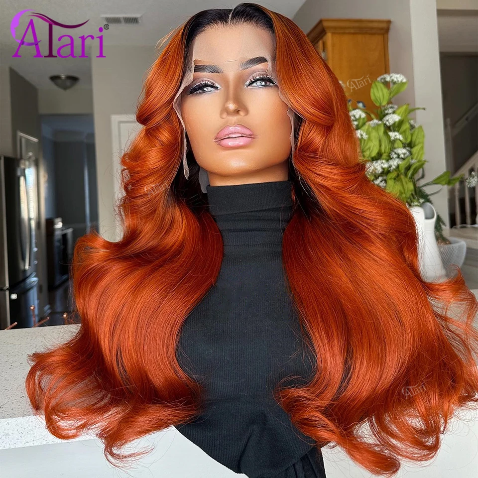 5x5 Lace Closure Ombre Ginger Orange Body Wave Human Hair Wigs Transparent Burnt Orange 13x6 13x4 Lace Frontal Wig Pre Plucked