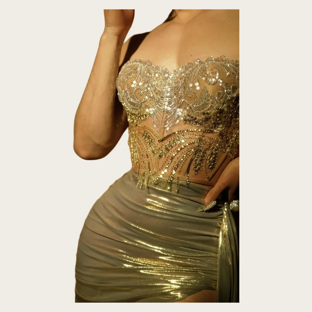 Party Bar Singer Performance Wear Stage Wear Women Sexy Beading Sequins Bodycon 2 Pieces Mini Dress Nightclub Prom Fashion Gowns