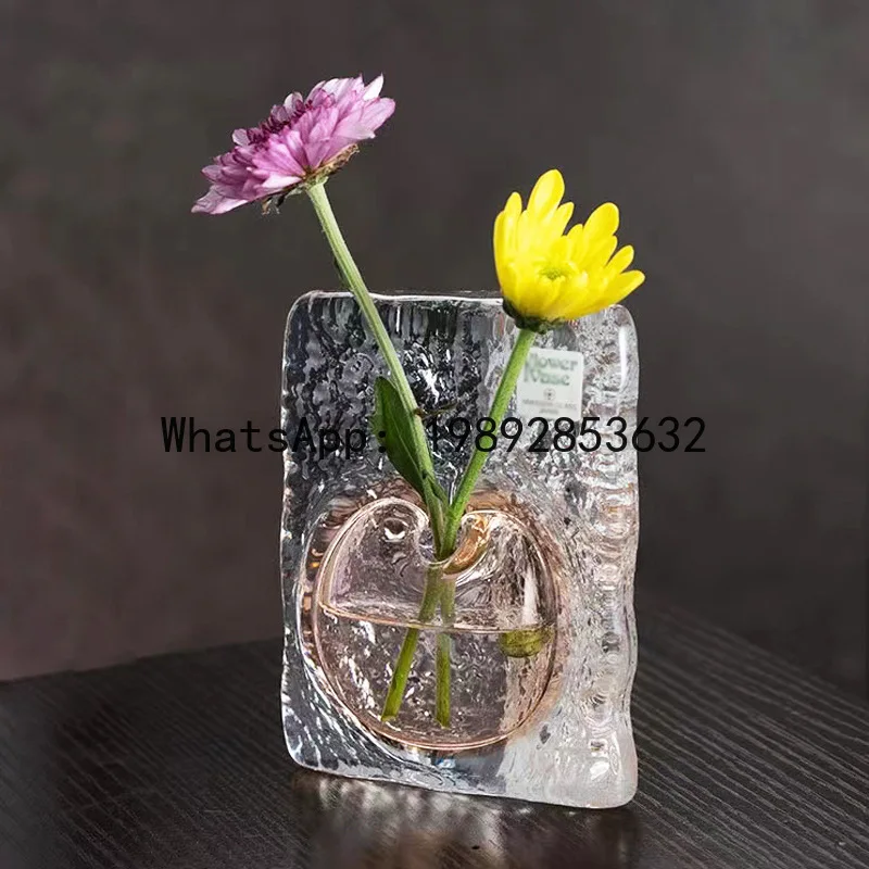 Crystal Glass Vase Transparent Ice Cubes Square Crystal Flower Arrangement Ocean Hydroponics Terrarium Flower Vases Pots
