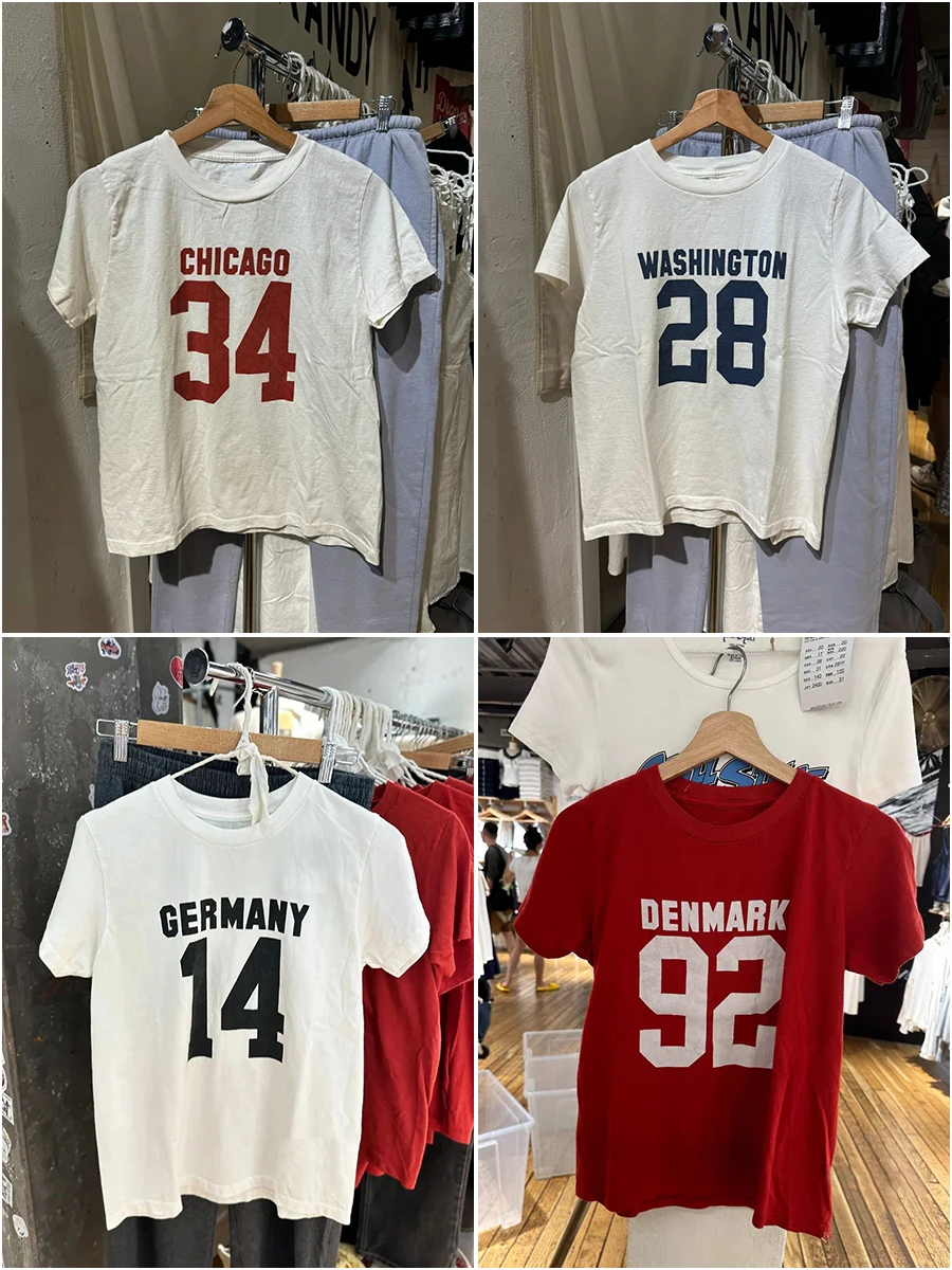 City Print Cotton T-Shirt Woman Summer Round Neck Short Sleeve Tee Shirts Female Vintage Streetwear Sweet Tshirt Holiday Y2k Top