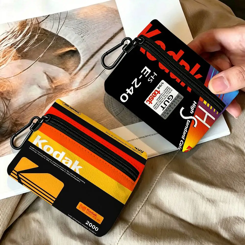K-Kodak Camera Brand Lightweight Oxford Fabric Coin Purse With Black Carabiner Hook Card Holder Earphone Storage Pouch