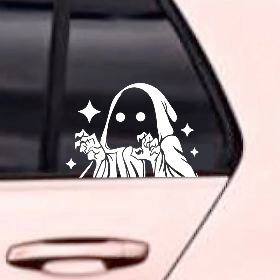 1pc Cute Sparkle Grim Reaper Waterproof Vinyl Car Sticker Spooky Fun Decal Styling Accessories For Vehicle Motorcycle Window