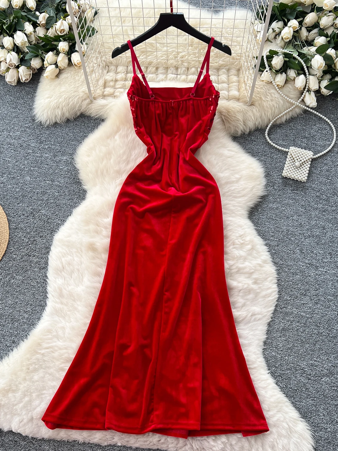 Ele velours paillettes Patchwork Dr femmes automne minceur taille haute coréen Sle trajet a-ligne jupe été Dr