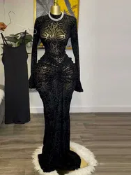 Women Evening Long Sleeve Dresses Mid-turtleneck Elegant Sexy Skinny Dress Simple High Waist Black Lace High Low Dress Clothes