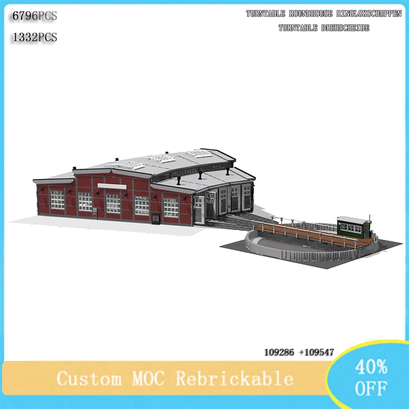 Creative building block model MOC modular train station turntable round house DIY Juveniles birthday toys Christmas gift