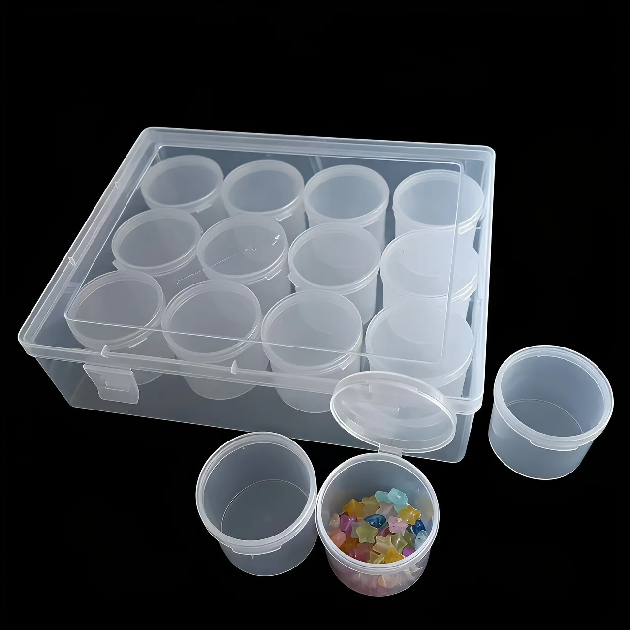 12-Pack White Transparent Plastic Bead Storage Boxes Stackable Organizers with Secure Lids Portable Containers for Home & Office