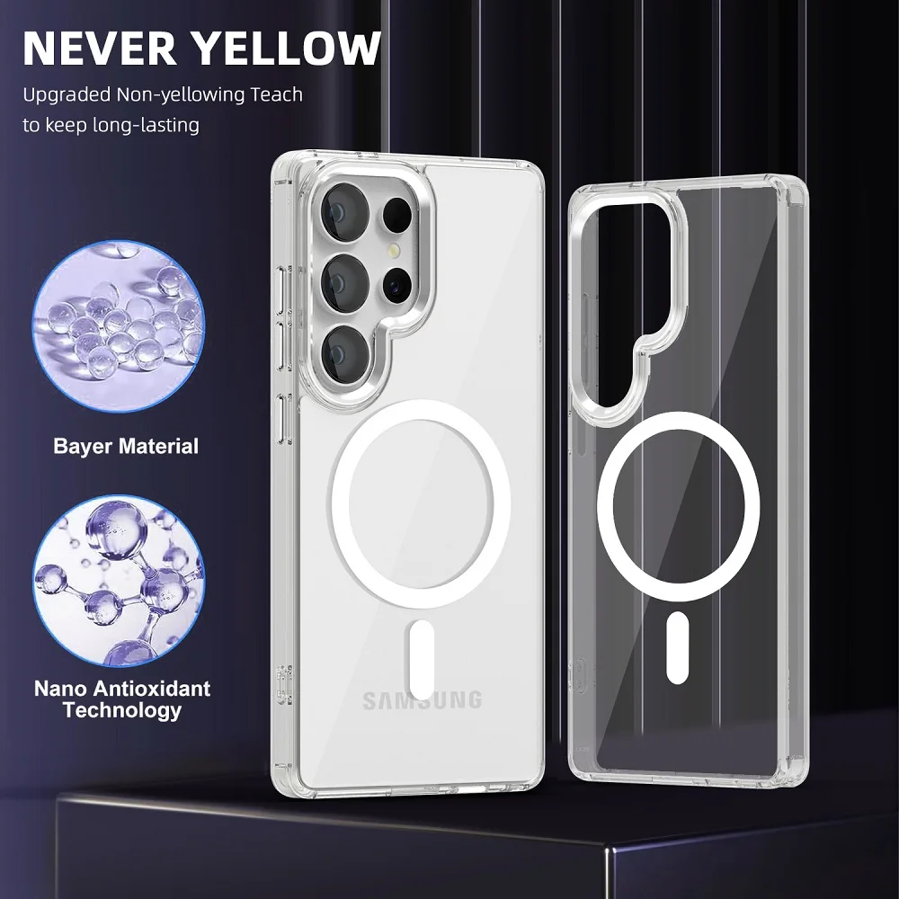 

For Samsung Galaxy S25 S24 Ultra Plus Case Clear With Magsafe Wireless Chargin Magnetic Phone Back Cover Silicone Frame Coque