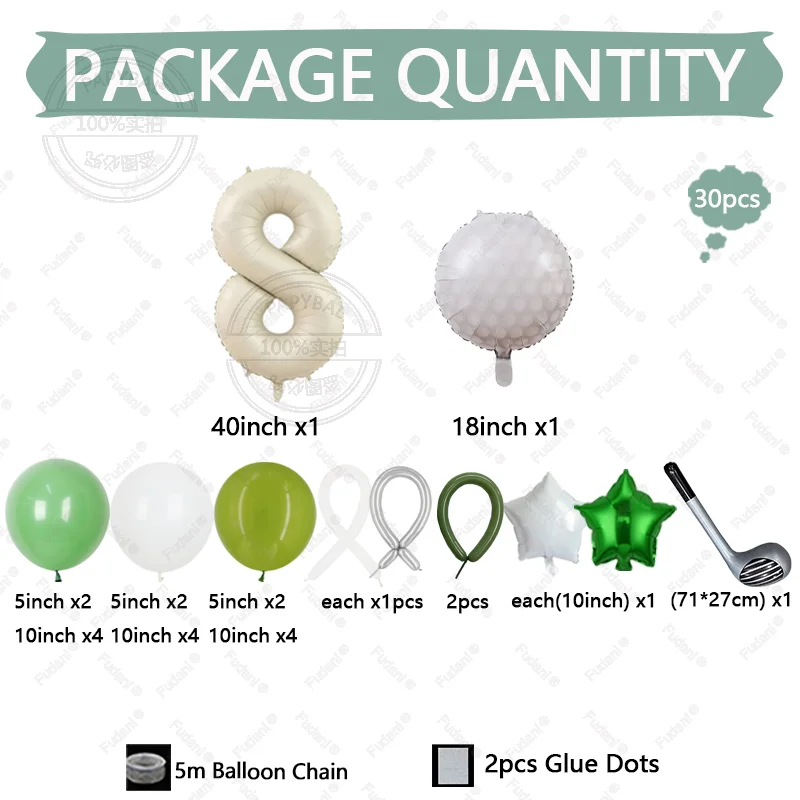 30 Stück 40 Zoll Cremeweiße Nummer 1-9 Golfschläger-Ballons Geburtstagsballon-Set Golf-Sport-Themenparty-Dekoration Festzubehör – Detail 2