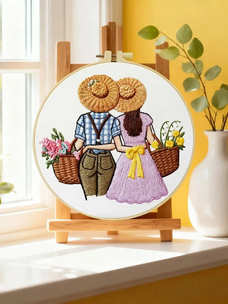 1 Stück 20X20CM/15X15CM 7,87/6,3 Zoll Blumenpflücken Stickerei Starter-Kit DIY-Kit DIY-Stickerei-Set für Anfänger – Detail 6