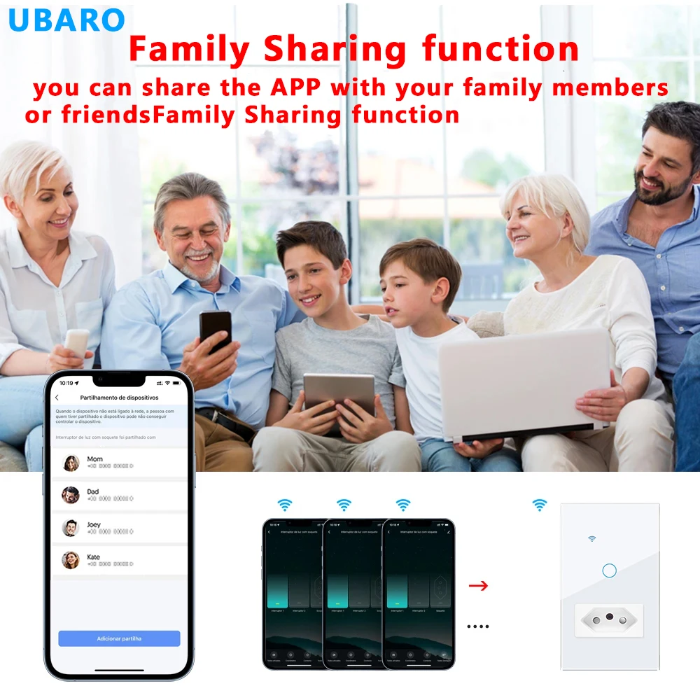 UBARO 118×75mm Thailand Standard WiFi Smart Switch Socket, 2 Gang Touch Control, Tuya APP Alexa Google Home Voice Control, Tempe image 6
