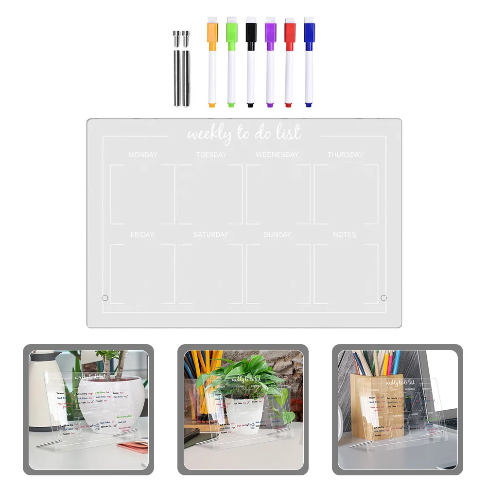 مجموعة واحدة من لوحة المسح الجاف القابلة لإعادة الاستخدام للمكتب، لوحة رسائل للكتابة من الأكريليك الشفاف، منظم مذكرة سطح المكتب، جدول مخطط #1