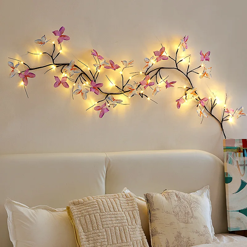 

36LED Usb Tree Branch Lamp with Butterfly 8Modes Willow Vine Tree Holiday Light Strip Diy Atmosphere Night Light Wall Decoration