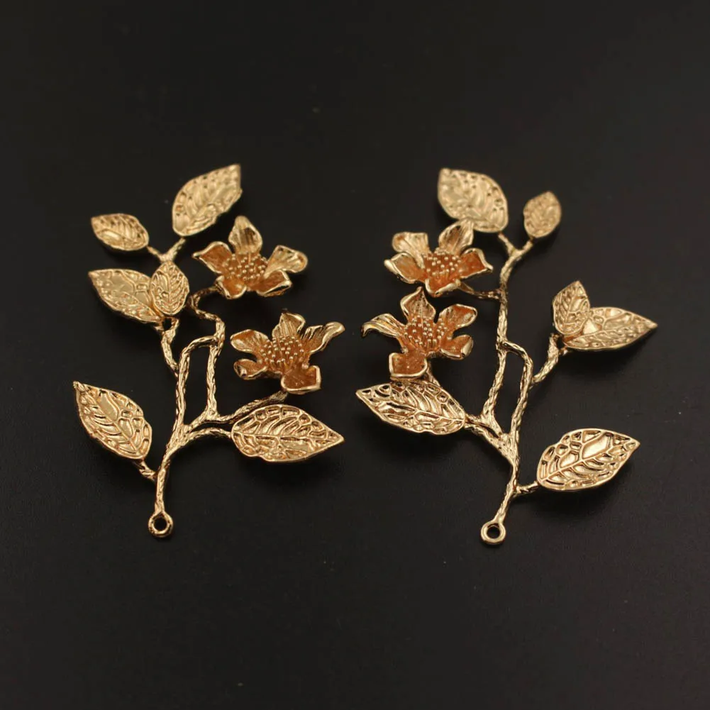3pair Brass Casted Retro Tree Leaf Branch Flower Pendant Charms High Quality Gold Silver Color DIY Stuffs Jewelry Supplies