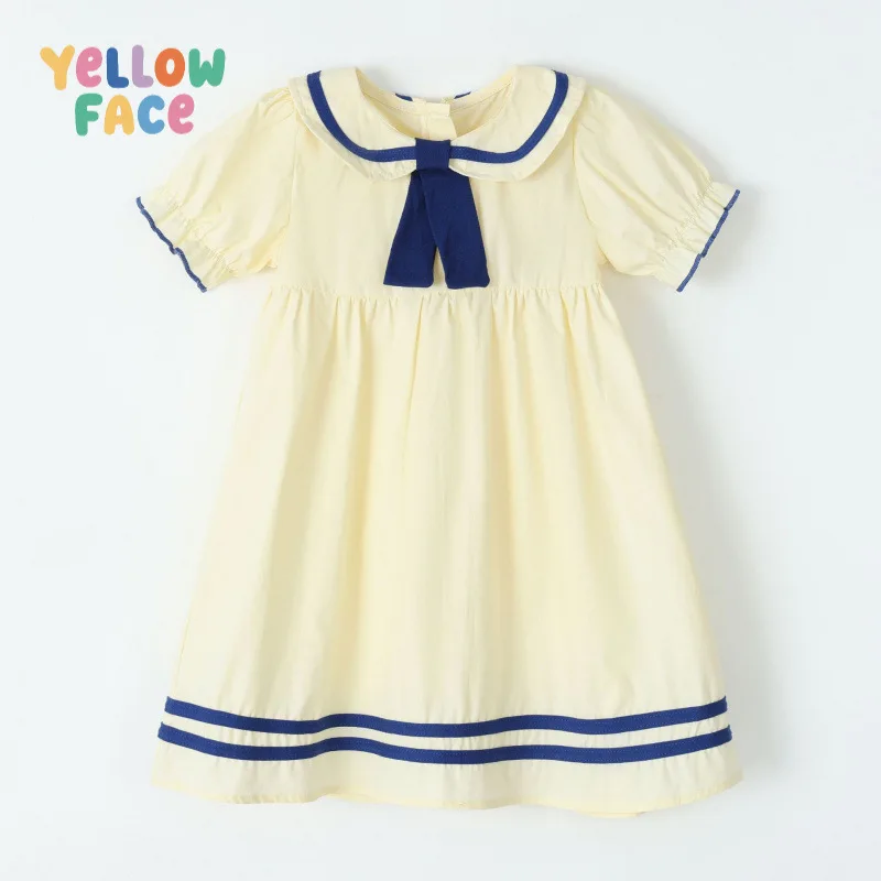 26 Spring Summer Children Kid Girl School-style Collared Short-sleeve Dress Woven Tie, Cotton Fairy Tale Cute 3-12 Years Outfit