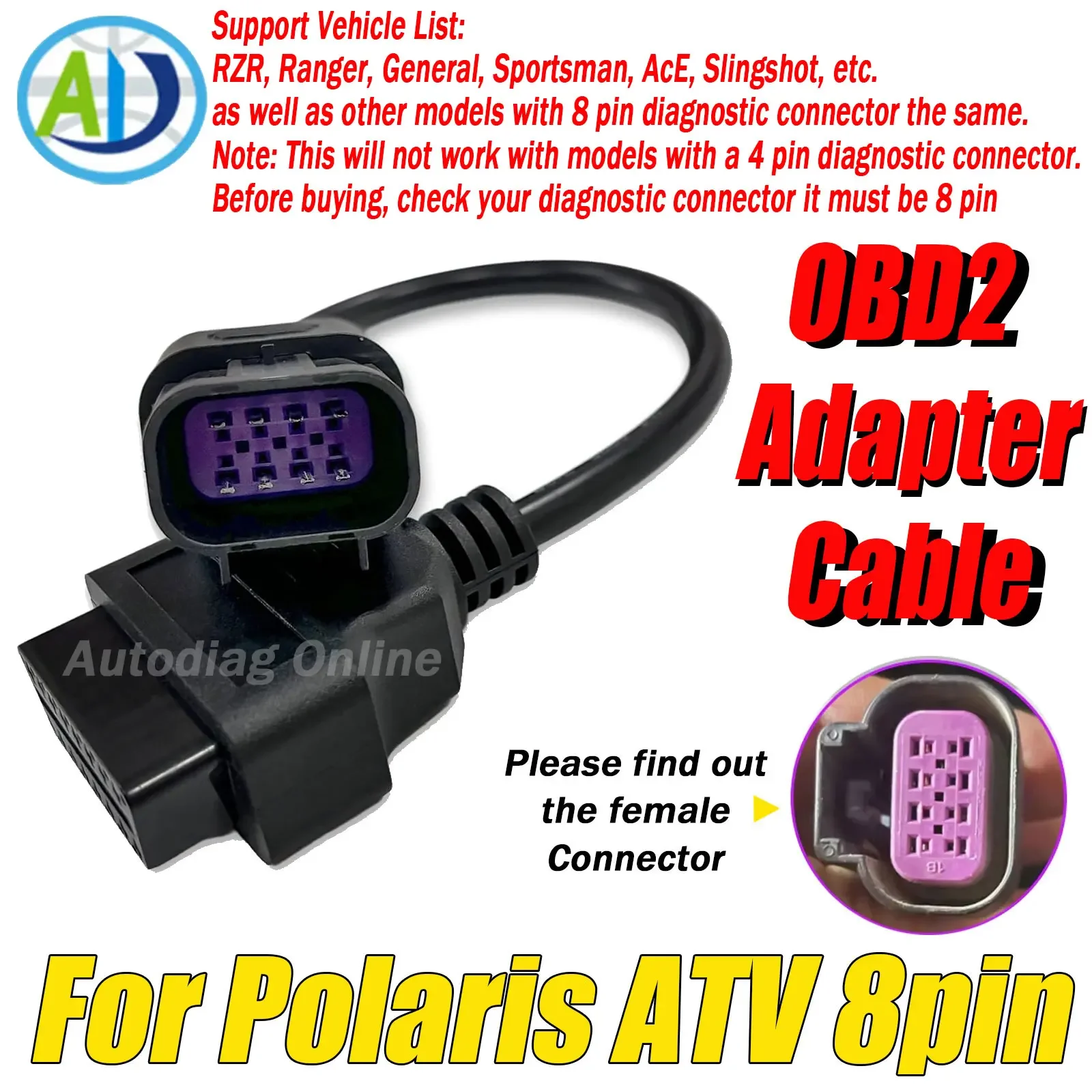 OBD2 Motorcycle Diagnostic Cable For Polaris ATV 8pin For RZR/Ranger/General/Sportsman/ACE/Slingshot OBDII Diagnostic Cable