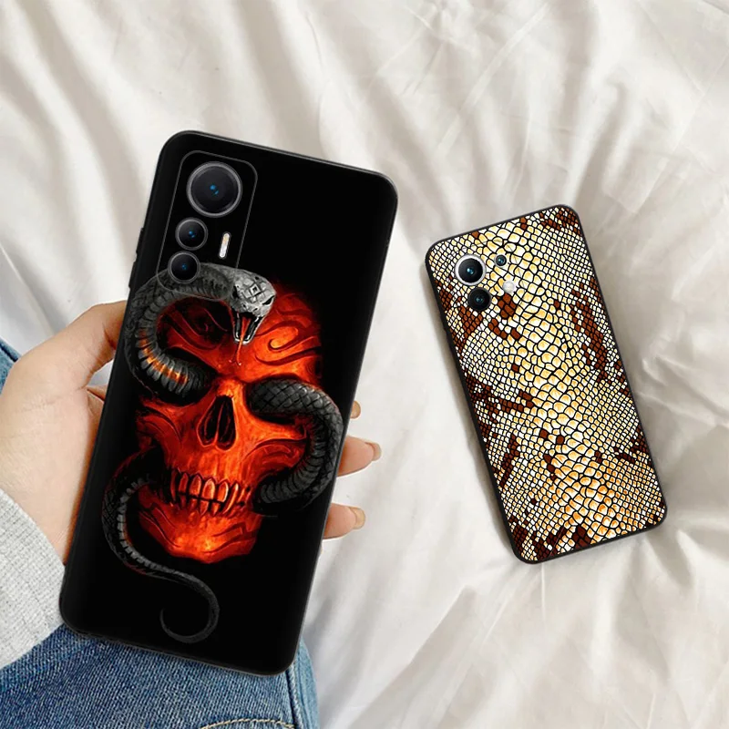 Matte Phone Cases For Redmi 12 12c 13c Note12 Note13 Pro Snake Skin Print Xiaomi 13 Lite 12x 12t 12s 4G 5G Soft Black Cover image 4