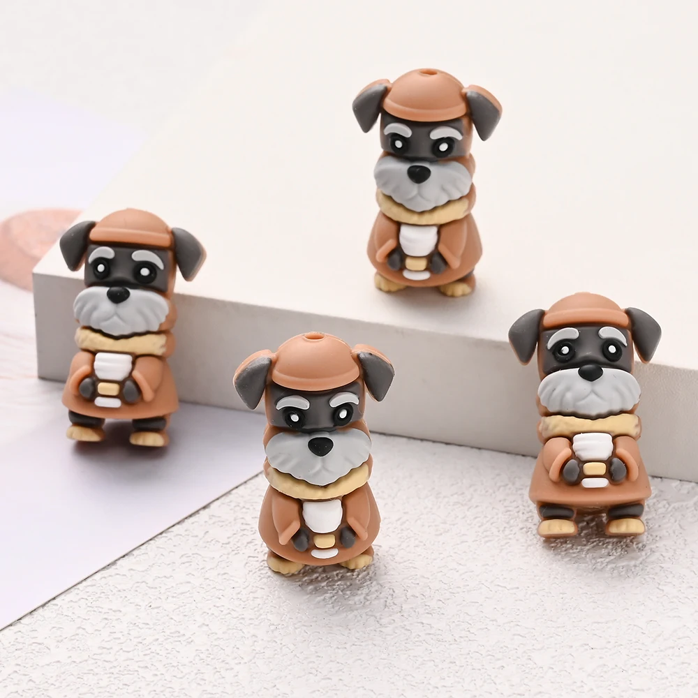 4pcs Cartoon Silicone Hat Puppy Beads Loose Beads For Handmade Pacifier Chain Beaded Pen Jewelry Making Accessories