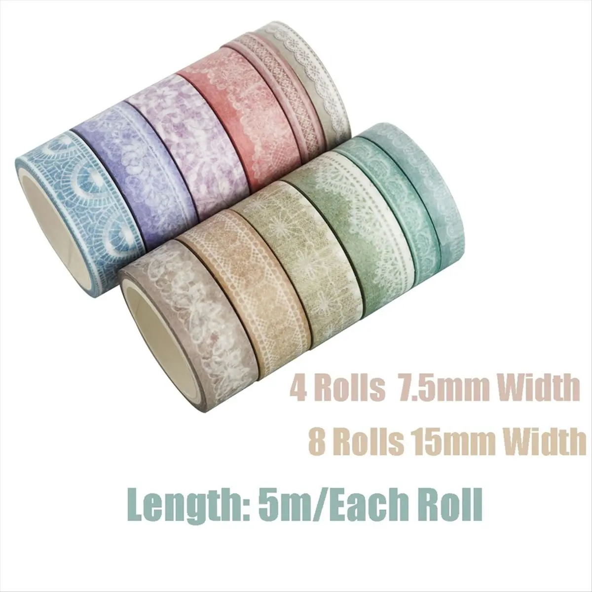 A13M Lace Patterns Washi Tape Set 12 Rolls, Decorative Paper Sticker for Planner Scrapbook Journal DIY Arts Craft view 3