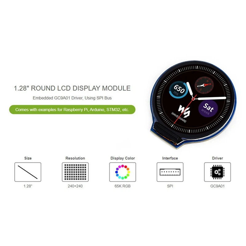 Écran LCD rond avec interface éventuelles I intégrée, technologie 65K, couleurs RVB, résolution KampX240, pilote GC9A01, 1.28 pouces