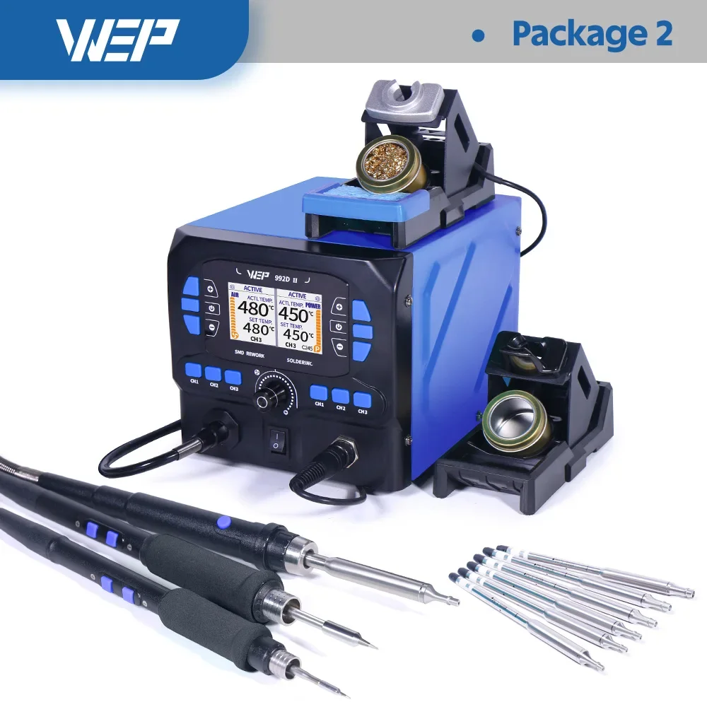 WEP 992D-II 2 In 1 LCD Display Micro Hot Air Pencil Precision C210 Soldering Iron Rework Station