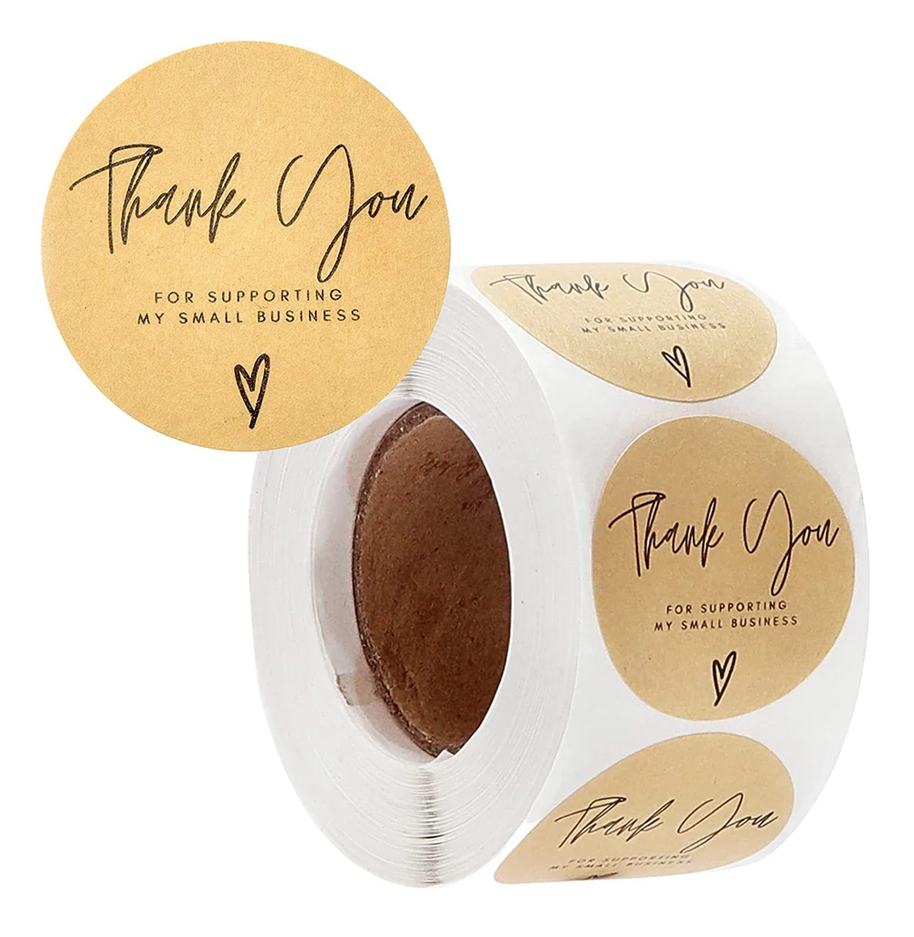 100-500pcs Kraft Paper Thank You Stickers With Red Heart Handmade Labels Sticker for Small Business Boutique Bags & Merchandise