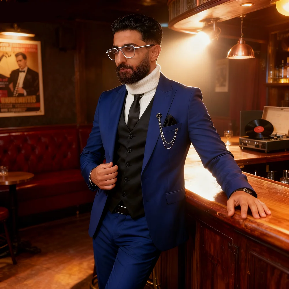 

Elegant Wedding 3 Piece Luxury Men's Suit Set - Single Breasted Peak Lapel Jacket Pants Vest Business Male Clothing