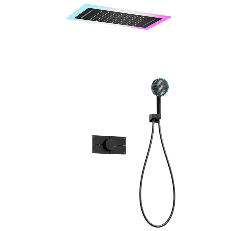 

All-copper ambient light shower set, multi-mode water outlet, hot and cold canopy, ceiling, rain waterfall shower.