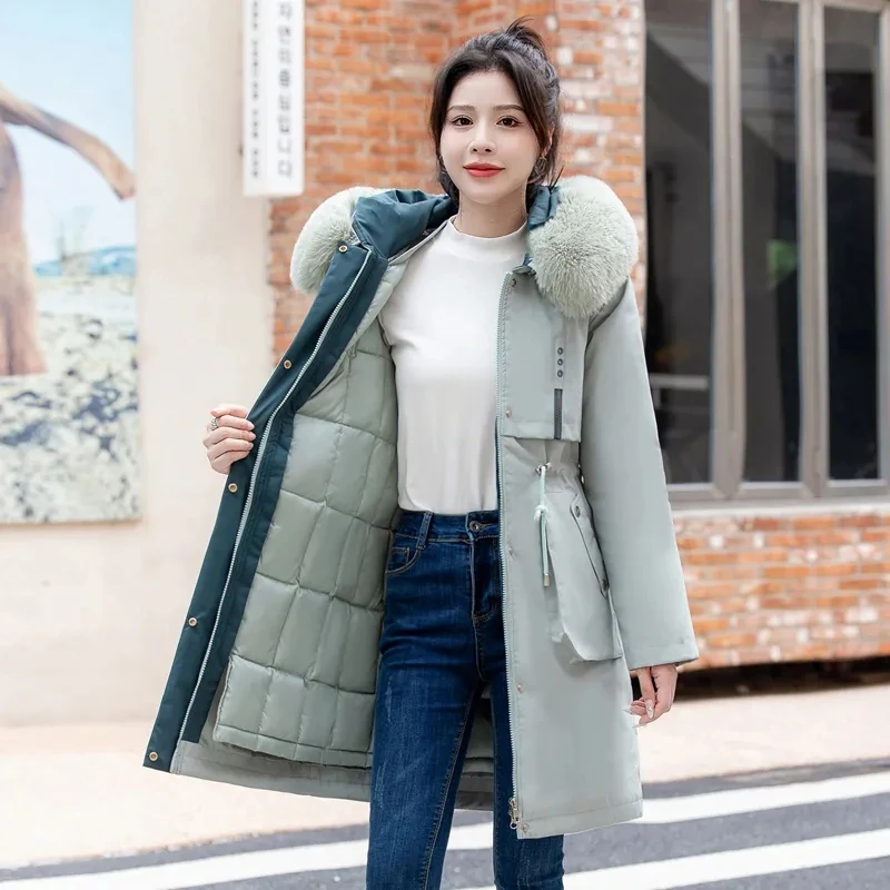 

Winter Women's Hooded Jacket 2023 New Down cotton Thicken Coat Women Warm Parkas Detachable Fur Collar Long Overcoat Female 6XL