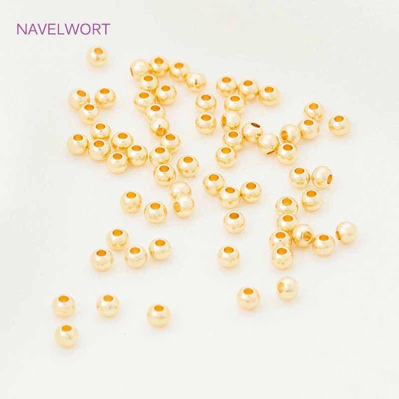 2.5mm/3mm/4mm Round Smooth Spacer Beads 14K Gold Plated Brass Metal Seed Beads For Bracelet Necklace DIY Jewelry Fittings