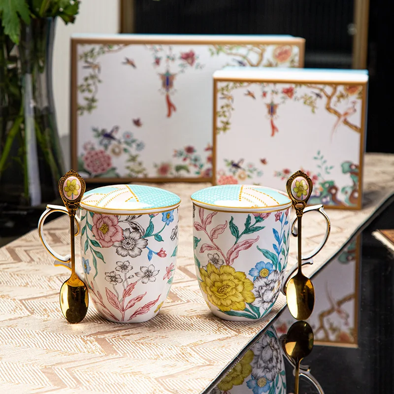 

Hxl bone china mug with lid ceramic cup tea cup