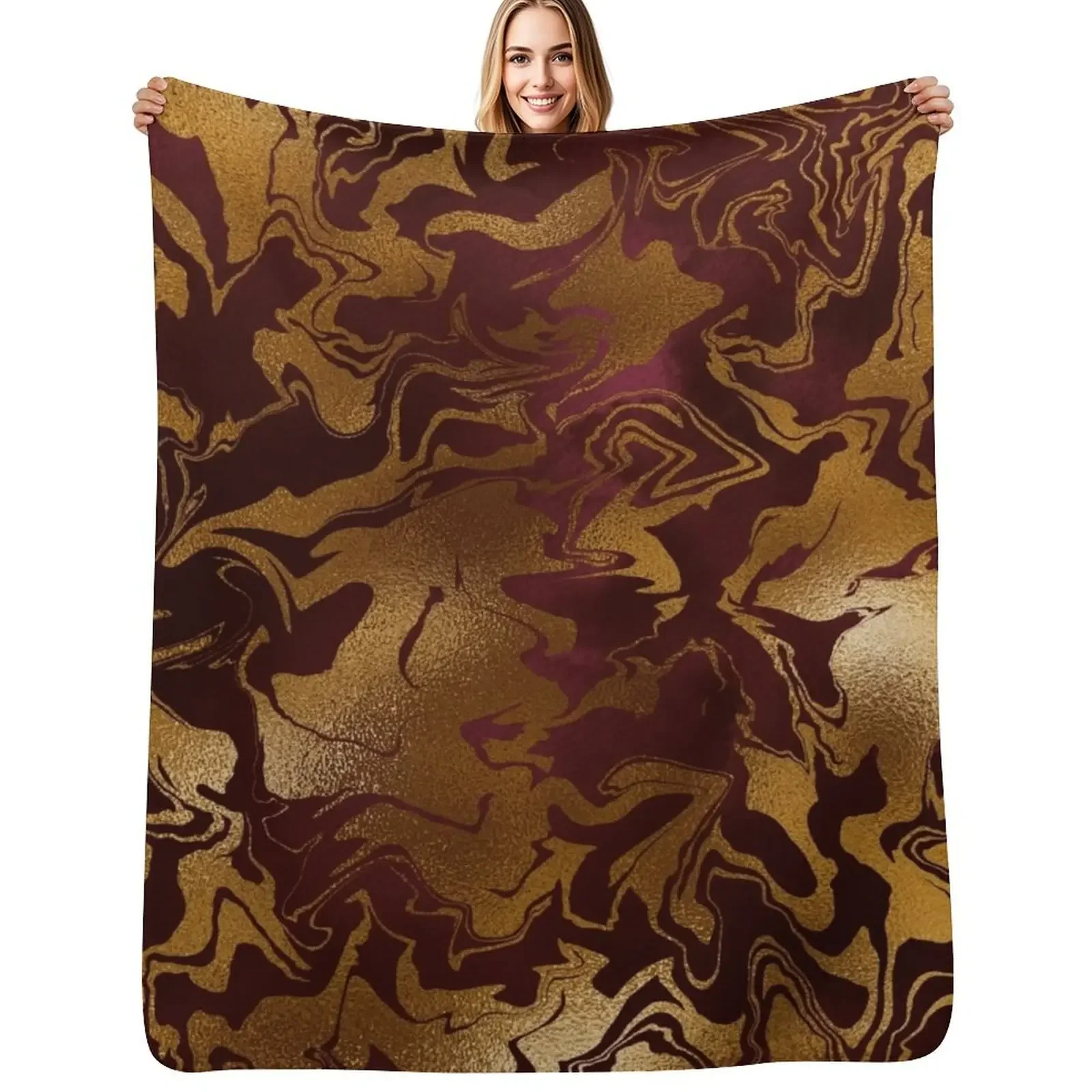 

Marble Burgundy and Gold Swirled Pattern Throw Blanket heavy to sleep Designers For Sofa Thin Blanket