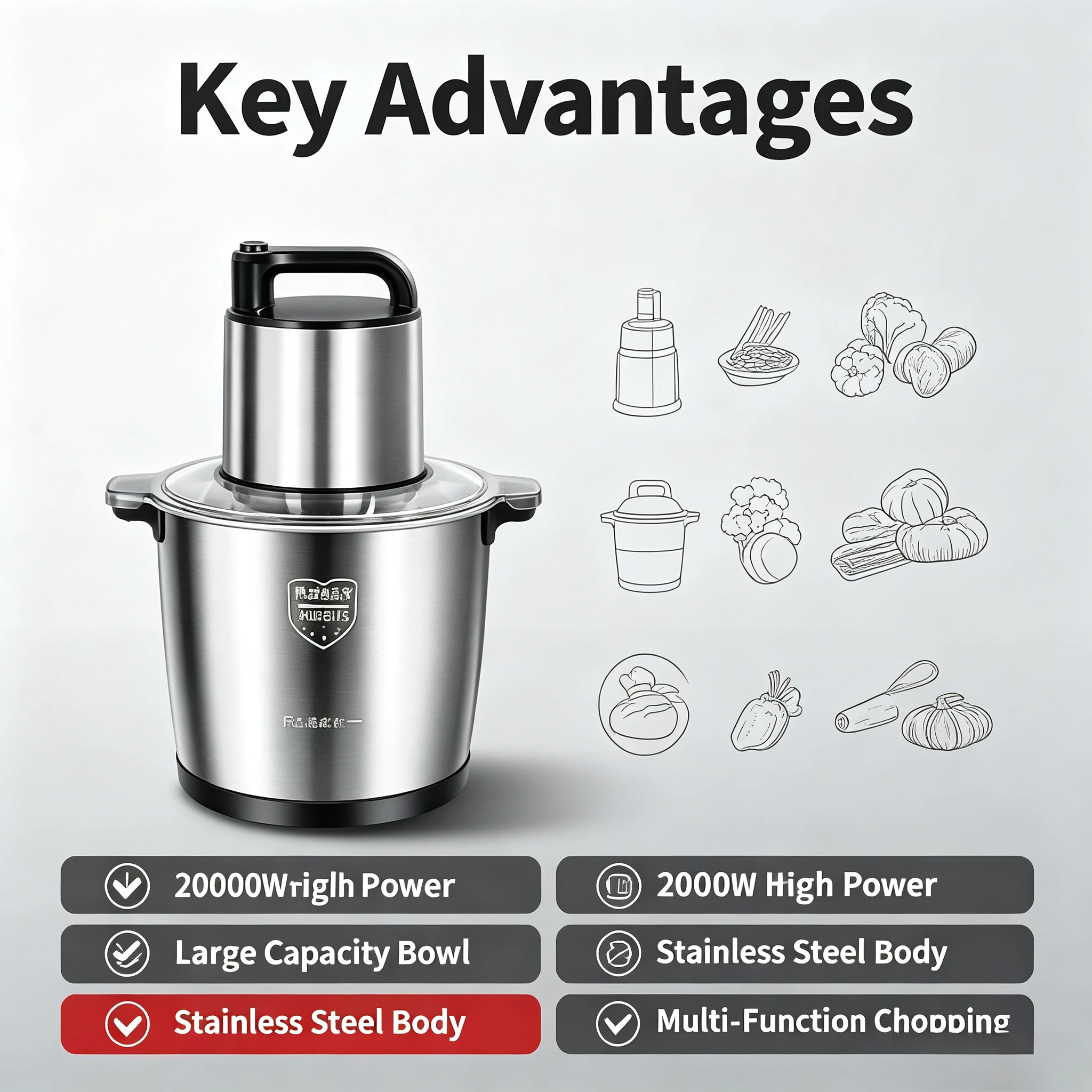 High Power Large Capacity Electric Meat Grinder, Multifunctional Household Commercial Sausage Maker Mincer Mixer for Restaurant