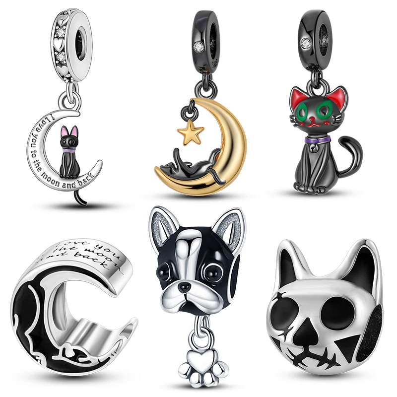 

Real 925 Sterling Silver Cute Black Cat Pet Charms Beads Fit Pandora 925 Original Bracelets Fine DIY Birthday Jewelry For Women