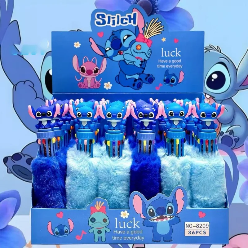 

24pcs/lot Kawaii Disney Stitch Plush 10 colors Ballpoint Pen Cute Press Ball Pens School Office Writing Supply