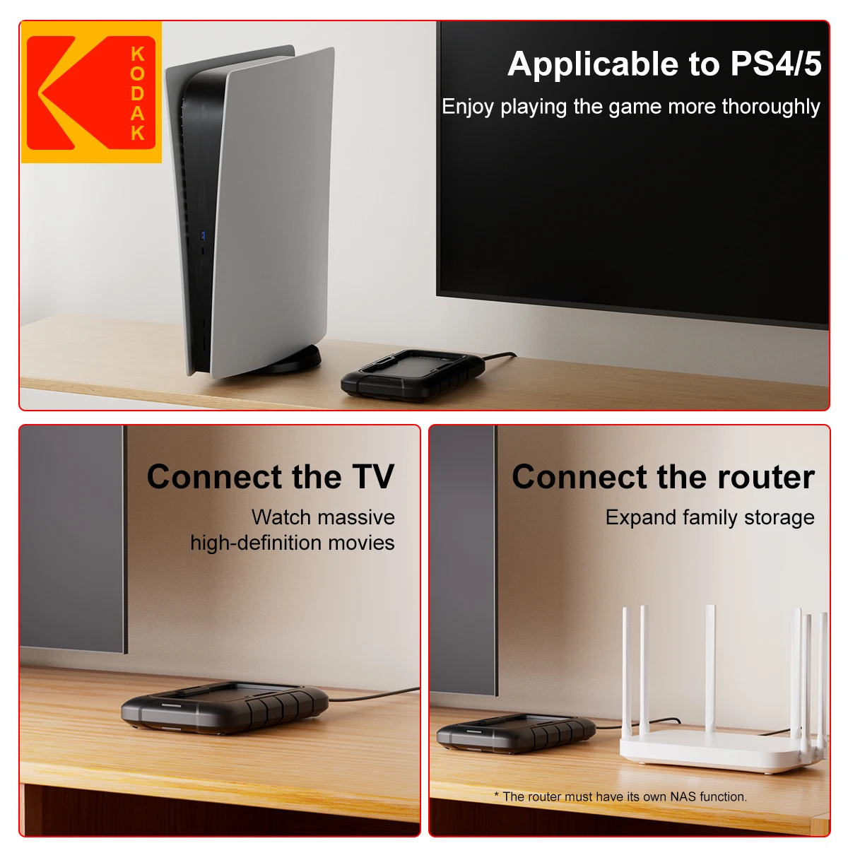 Kodak P110 Tragbare externe Festplatte 500 GB 1T 2T USB3.0 Leichte PHDD mit Silikon-Schutzhülle für PC-Tablets PS5 – Detail 7