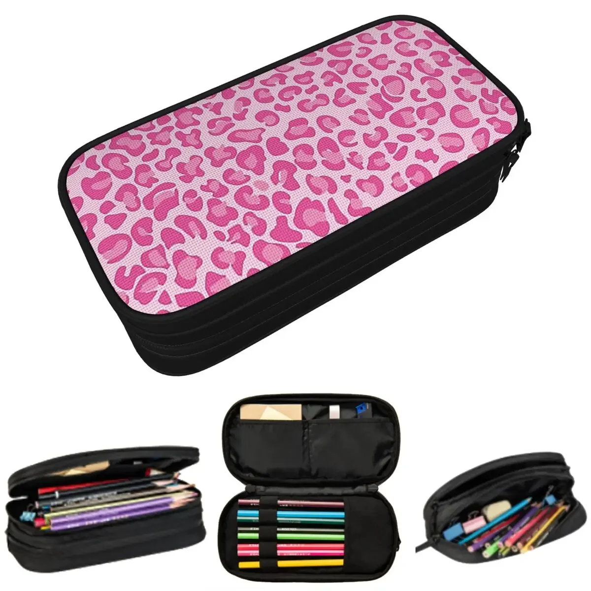 Pink Leopard Print Pencil Cases Big Capacity Pen Bags Pen Box Pencil Pouch For Boys Girls Students Stationery School Office