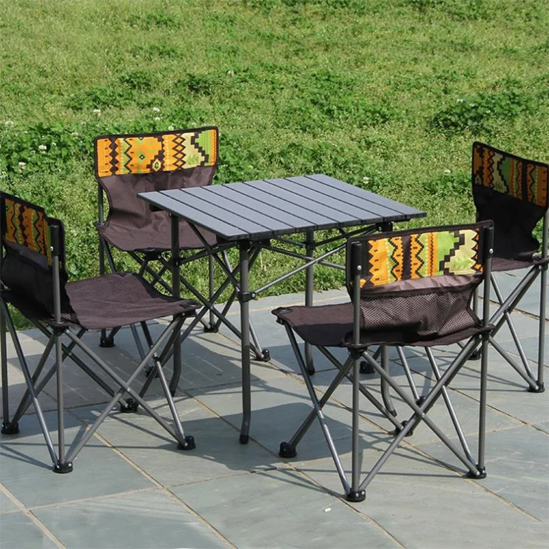 Aluminum Alloy Table Set, 5-Piece Set, Portable, Foldable, Camping Equipment, Beach Table, 1 Table, New Arrival