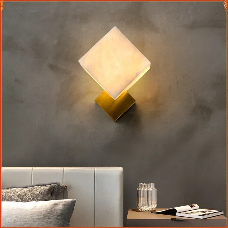 

Luxury jade wall lamps Luminaires Modern LED home decor study living room Bedroom bedside Square marble Lighting fixtures