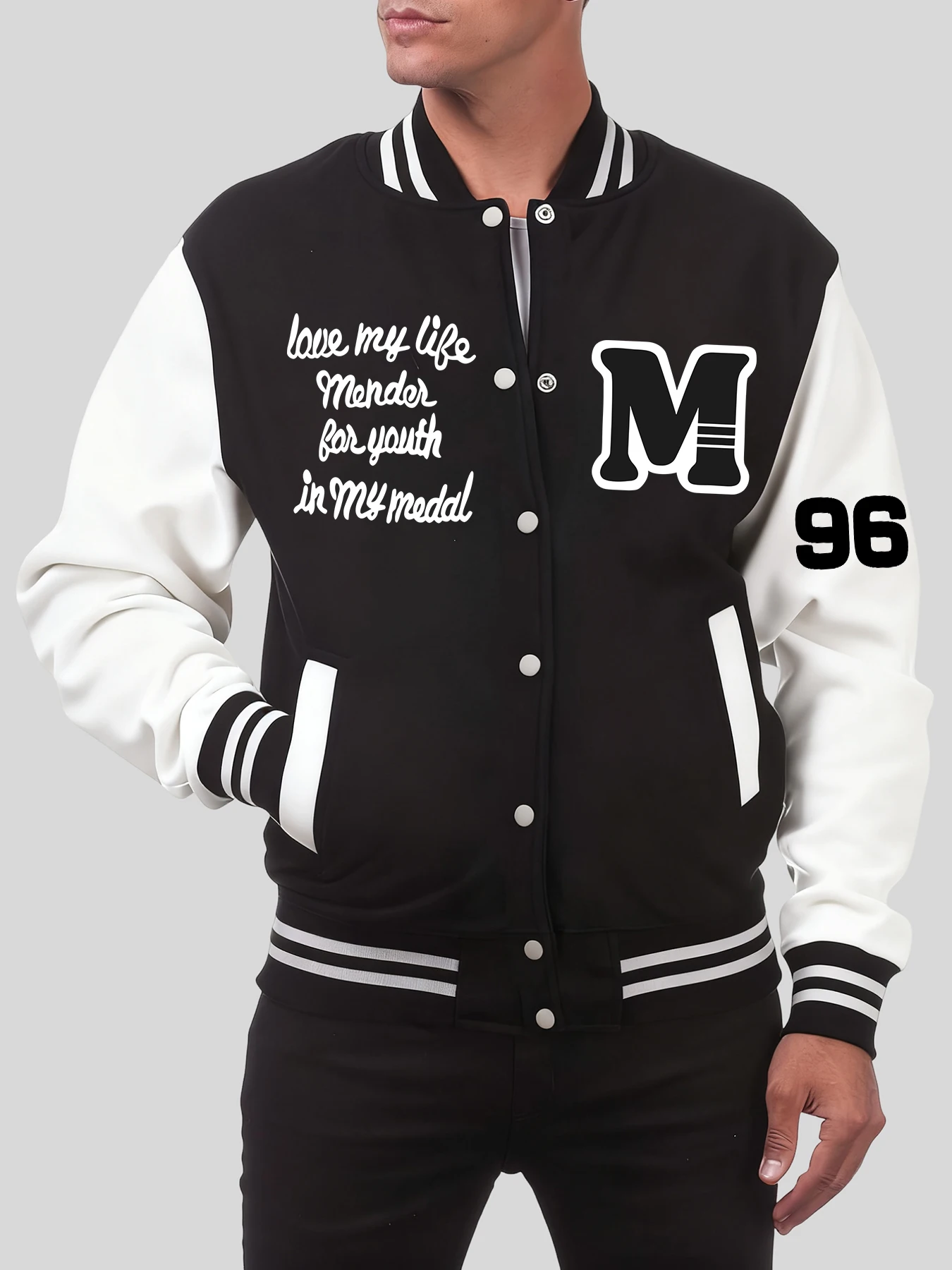 

Art Letter M And No.96 Printing Men Jacket Sport Fleece Baseball Uniform American Pocket Clothes Oversized All-Match Coat