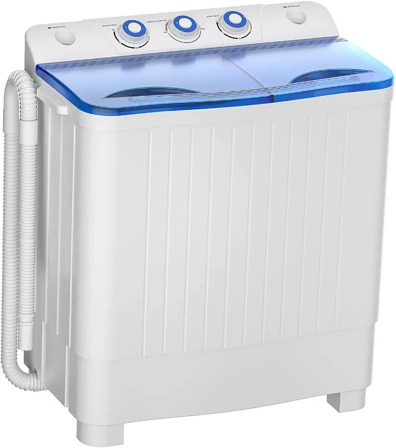 Portable Washing Machine, 20lbs Twin Tub Washer Mini Compact Laundry Machine with Drain Pump, Semi-automatic for Dorms, RVs