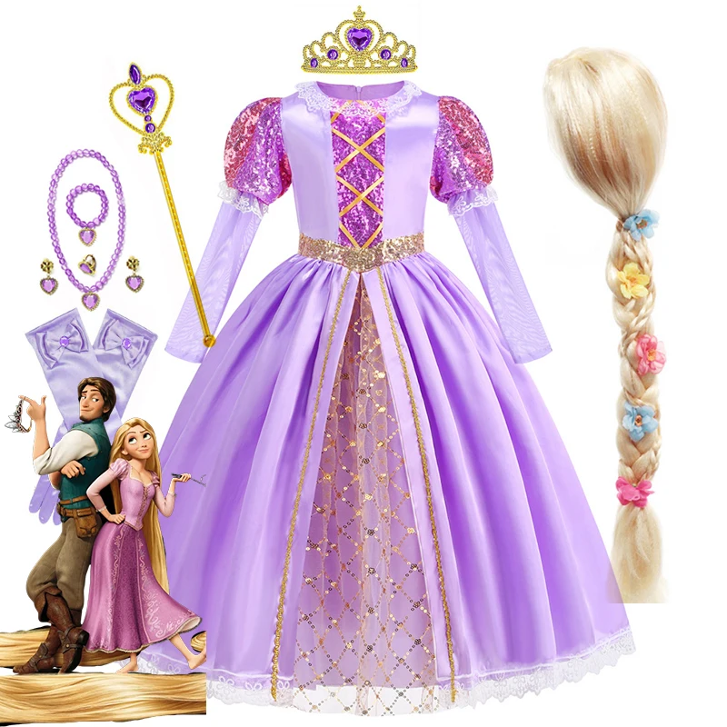 

Disney Rapunzel Princess for Girls Princess Dress Kids Tangled Costume Fancy Purple Luxury Mesh Clothes Birthday Party Gown 10Y