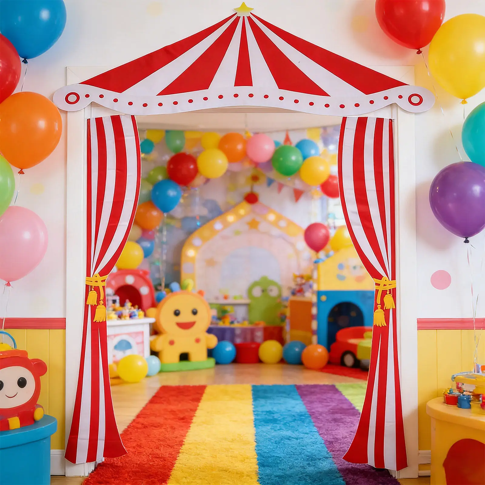 Carnival Theme Backdrop Red White Striped Door Curtain Circus Party Awning Banner Birthday Party Photo Booth Prop Carnival